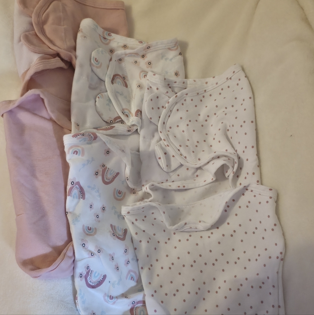 Soft Pink & White Baby Sleep Sacks - Rainbow and Dot Print